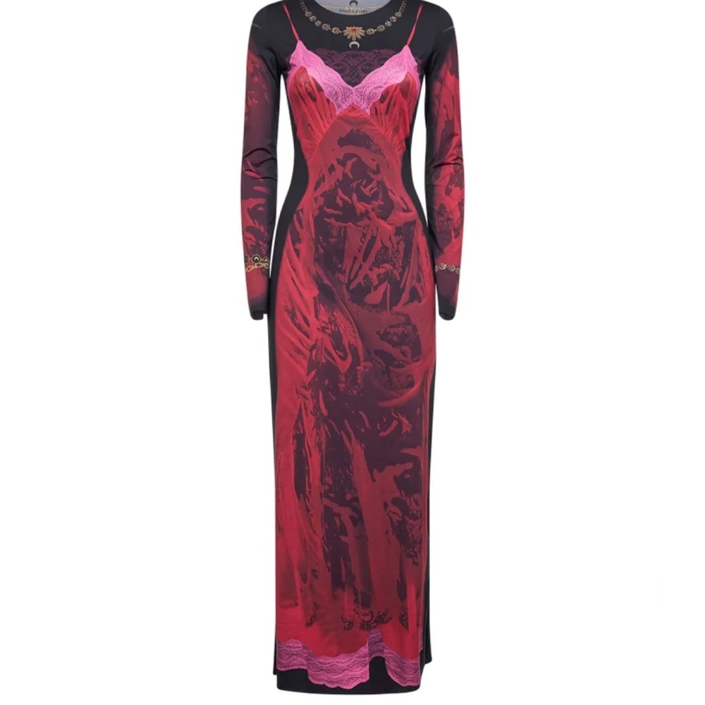 Marine Serre Red and Black Long Sleeve Dress